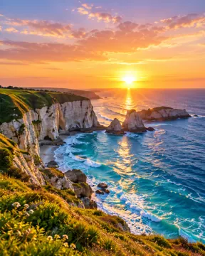 Coastal cliffs at sunset